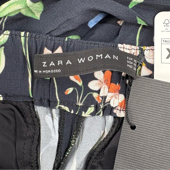 Zara Woman sz XS Black Floral Bell Bottom Flare Palazzo Pants New Boho Retro - Picture 6 of 14